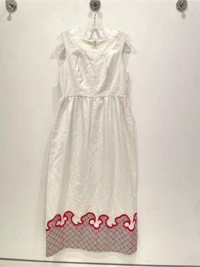 White Sleeveless Maxi Dress with Red Scalloped Hem